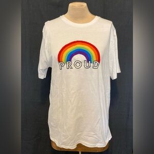 Eighty Eight White Tee with Embroidered Rainbow/Proud Design‎ - small flaws